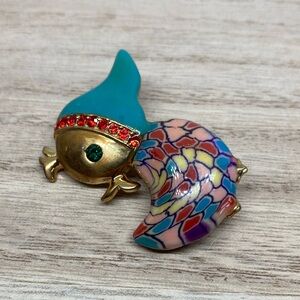 Colorful Baby Duck Brooch with Gold Accents